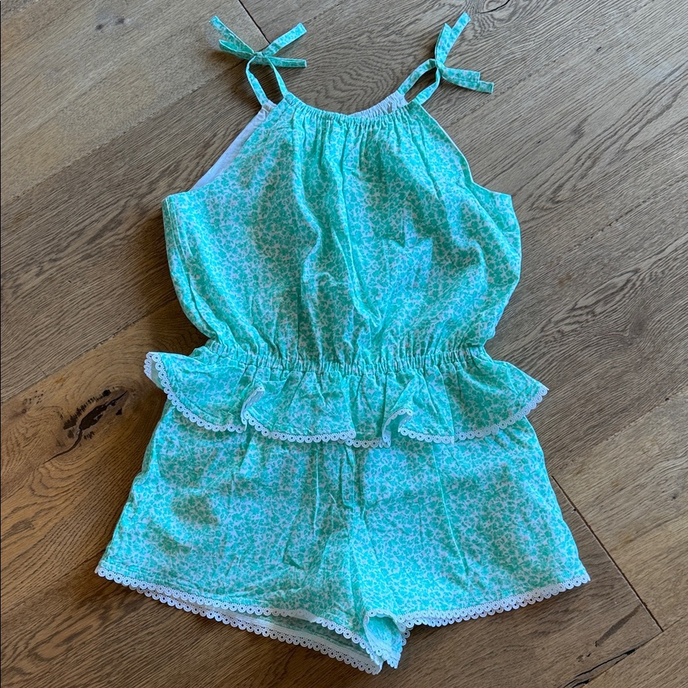 Janie & Jack Kids Mint Floral Tie-Shoulder Romper
